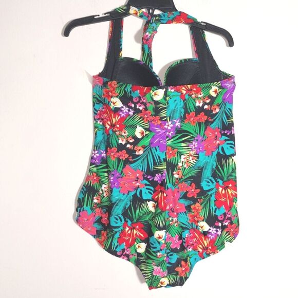 Catalina Women's Floral Costa Rica One Piece Swimsuit Black Plus Size 3X EUC - Picture 9 of 12